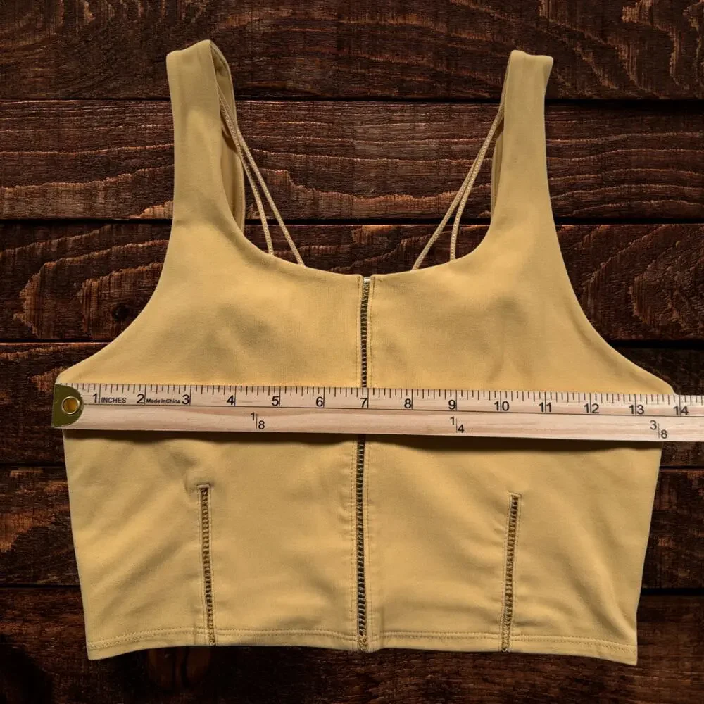 Nike Women's Luxe Cropped Yoga Ladder Stitch Double Strap Tank Top Yellow Small - Picture 6 of 8